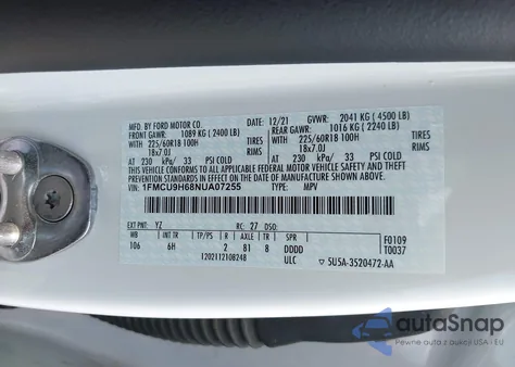 2022 Ford Escape Sel from USA, damaged, VIN 1FMCU9H68NUA07255